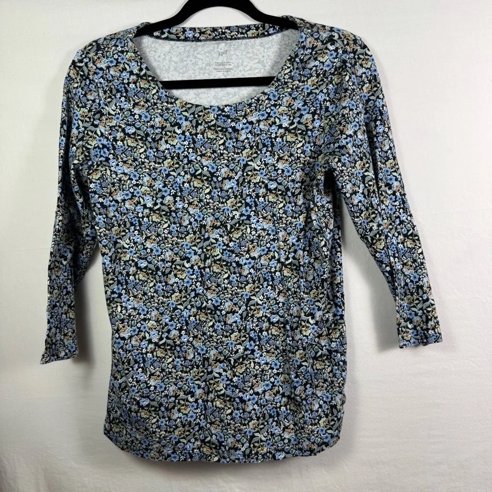 J. Jill Blue and White Floral Blouse Womens Size S